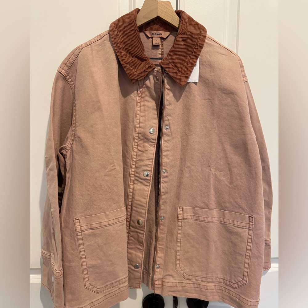 Old Navy Dusty Rose Jean Jacket with Brown Corduroy Collar